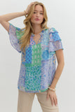 Blue S/S Ruffle sleeve top