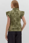 Olive Flutter Sleeve Top