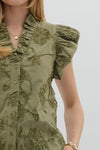 Olive Flutter Sleeve Top