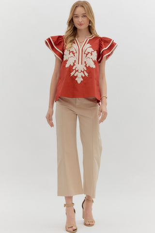 Cinnamon Flutter Sleeve Top