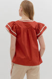 Cinnamon V-Neck flutter sleeve top