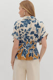 Slate Blue Botanical Print Top