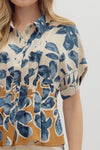 Slate Blue Botanical Print Top