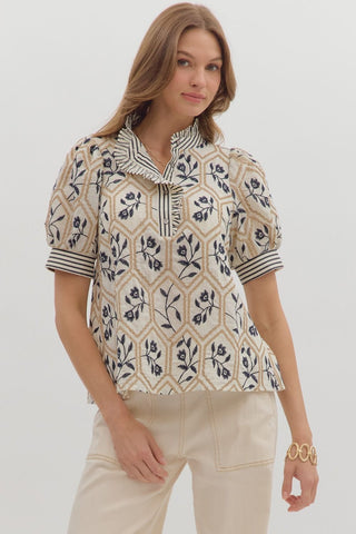 Cream and Navy Floral top