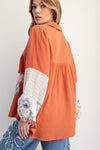 Long Sleeve Flower Patch Print top - Pumpkin Color