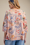 Dusty Coral  PRINTED COTTON SLUB WASHED TOP