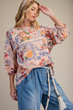 Dusty Coral  PRINTED COTTON SLUB WASHED TOP