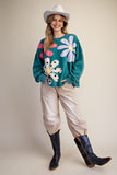 Teal Flower Patch Top