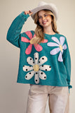 Teal Flower Patch Top