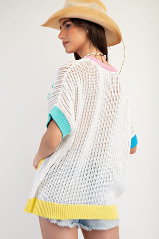 Flower patch knit sweater