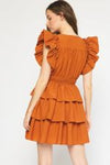 Orange Ruffle Sleeve Dress
