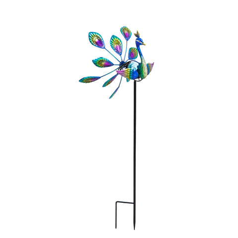 Peacock staked wind spinner