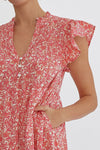 Pink floral print ruffle dress