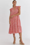 Pink floral print ruffle dress