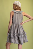 Dusty Rose Striped Linen Washed Ruffle Dress