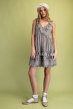 Dusty Rose Striped Linen Washed Ruffle Dress