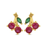 Cherries Gold Earrings on velvet tag