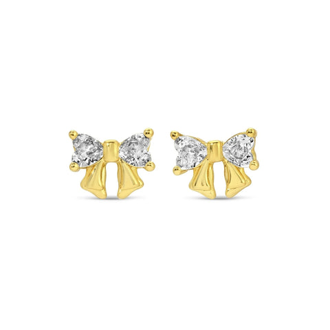 CZ Bow gold stud earrings