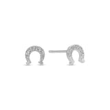 Silver pave horseshoe earring on velvet tag