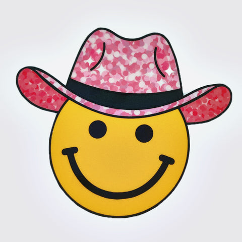 Sparkly Pink Hat Smiley Face