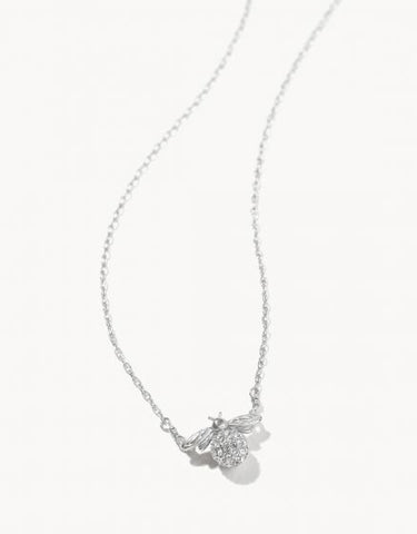Delicate Sparkly Bee Necklace - Silver